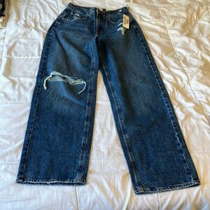 NWT BDG Tapered Baggy Destroyed Dark Wash Jeans Size 25 High Waisted Wide Leg